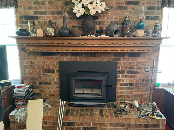 red brick fireplace in arlington